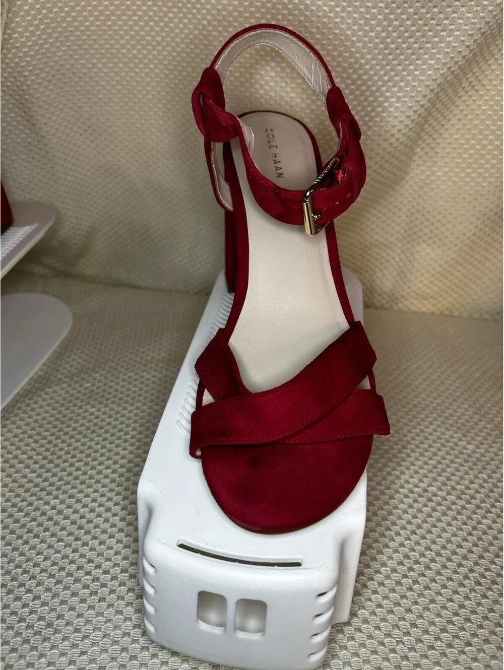 Set Of 2 Cole Haan Kadi Sandals Suede Block Heel Gold Buckle Tango Red Black 8B